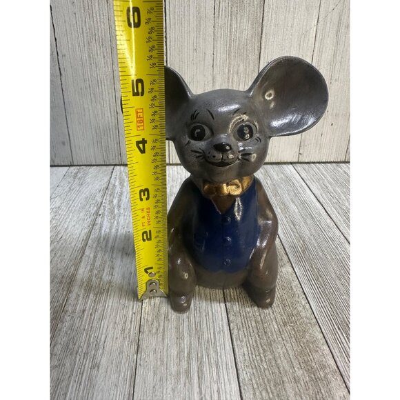 Vintage Painted Castle Ceramic Gentleman Gray Mouse with Blue Vest and Bowtie - Picture 7 of 7